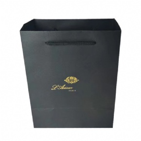 Luxury Gold Metallic Foil Stamping Logo Black Card Paper Bag